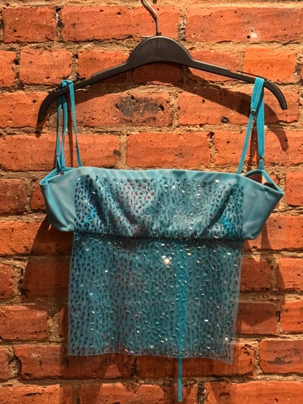 BCBGMaxAzria Collection Y2K Turquoise Beaded Mesh Camisole Top Size S